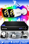 PICAM 2 Kameralı Kare 2 Dış Kamera Set 2 TB HDD Full HD Renkli Gece Görüşlü Güvenlik Kamerası Sistemi