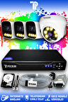 PICAM 4 Kameralı Zebra 1 İç Kamera Set 250 GB HDD Full HD Renkli Gece Görüşlü Güvenlik Kamerası Sistemi