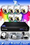 PICAM 6 Kameralı Dome 6 İç Kamera Set 500 GB HDD Full HD Renkli Gece Görüşlü Güvenlik Kamerası Sistemi
