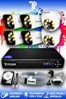 PICAM 6 Kameralı Kare 2 İç Kamera Set 1 TB HDD Full HD Renkli Gece Görüşlü Güvenlik Kamerası Sistemi