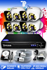 PICAM 8 Kameralı Kare 4 İç Kamera Set 1 TB HDD Full HD Renkli Gece Görüşlü Güvenlik Kamerası Sistemi