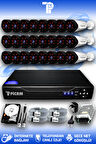 PICAM 24 Kameralı Uzay 24 Dış Kamera Set 100 GB HDD Full HD Gece Görüşlü Güvenlik Kamerası Sistemi