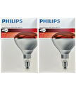 (2 Adet) Philips 250W Kızılötesi (infrared) Isıtıcılı Hayvan Isıtma ve Fizik Tedavi Lambası (Kırmızı Işık) E27 (Kalın Duy)