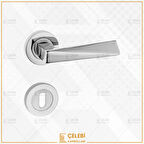 PİRAMİT KOL YUVARLAK ROZETLİ NİKEL SATEN ODA KAPI KOLU