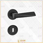 PİRAMİT KOL YUVARLAK ROZETLİ SİYAH ODA KAPI KOLU