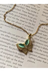 Zirkon Taşlı Pastel Yeşil Kelebek Kararmaz Çelik Kolye