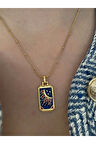 VIP SERİ - Lacivert Kızıl Güneş Kararmaz Çelik Kadın Gold Kolye