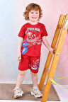 PJKSKT Örümcek Adam Desenli Kırmızı Şortlu Erkek Çocuk Kısa Kol Takım 7526-K