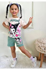 PJKSKT Kuromi Desenli Yeşil Şortlu Kız Çocuk Kısa Kol Takım 7532-Y