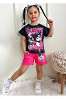 PJKSKT Kuromi Desenli Fuşya Şortlu Kız Çocuk Kısa Kol Takım 7533-F