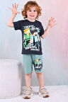 PJKSKT Minec Desenli Yeşil Şortlu Erkek Çocuk Kısa Kol Takım 7547-Y