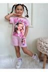 PJKSKT Always Believe Desenli Pembe Şortlu Kız Çocuk Kısa Kol Takım 7552-P