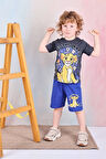 PJKSKT Lion King Desenli Saks Mavisi Şortlu Erkek Çocuk Kısa Kol Takım 7582-S