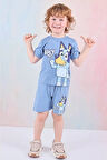 PJKSKT Bluey Desenli Mavi Şortlu Erkek Çocuk Kısa Kol Takım 7583-M
