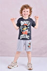 PJKSKT Daffy Desenli Gri Şortlu Erkek Çocuk Kısa Kol Takım 7585-G