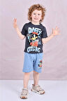 PJKSKT Daffy Desenli Mavi Şortlu Erkek Çocuk Kısa Kol Takım 7585-M