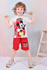 PJKSKT Mickey Mause Desenli Kırmızı Şortlu Erkek Çocuk Kısa Kol Takım 7597-K