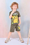 PJKSKT Pikachu Desenli Haki Şortlu Erkek Çocuk Kısa Kol Takım 7609-H