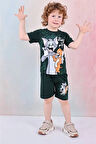 PJKSKT Tom&Jerry Desenli Yeşil Şortlu Erkek Çocuk Kısa Kol Takım 7611-Y