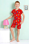 ELMKP Kırmızı Dinazor Desen Erkek Çocuk Şortlu Pijama Takımı 3-10 Yaş 3203