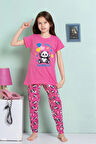 ELMKP Fuşya Ayıcık Desen Kız Çocuk Pijama Takımı 3-10 Yaş 4102