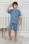 İSOB Mavi Atary Desenli %100 Pamuk Erkek Çocuk Kısa Kollu Şortlu Takım 3-8 Yaş 41301-M