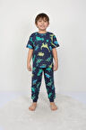 İSOB Yeşil Dinozor Desenli %100 Pamuk Erkek Çocuk Kısa Kollu Pijama Takımı 3-8 Yaş 41312-Y