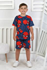 İSOB Lacivert Örümcek Adam Desenli %100 Pamuk Erkek Çocuk Kısa Kollu Şortlu Takım 3-8 Yaş 41325-L