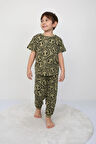 İSOB Yeşil Gülen Surat Desenli %100 Pamuk Erkek Çocuk Kısa Kollu Pijama Takımı 8-13 Yaş 41503-Y