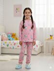 İSOB Pembe Unicorn Desenli İnterlok %100 Pamuk Kız Çocuk Pijama Takımı 3-8 Yaş 42010