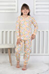 İSOB Somon Avakado Desenli %100 Pamuk Kız Çocuk Pijama Takımı 3-13 Yaş 51201-51402-S