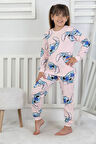 İSOB Pembe Stitch Desenli %100 Pamuk Kız Çocuk Pijama Takımı 3-8 Yaş 51202-P