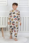 İSOB Bej Paw Petrol Desenli %100 Pamuk Erkek Çocuk Pijama Takımı 3-8 Yaş 51306-B