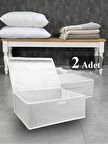 2 Adet Çok Amaçlı Kapaklı Kutu Baza Boy Gri 50x40x19 cm