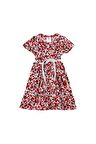 Çiçek Desenli Kemerli Kız Bebek Elbise Kırmızı