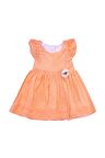 Düğme Detaylı Fırfırlı Puantiyeli Kız Elbise Turuncu