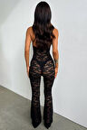 Lace Jumpsuit With Skinny Flared Legs Black