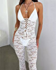 Lace Jumpsuit With Skinny Flared Legs White