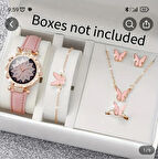 Şık 6 Parça Saat Takım Yüzük Küpe kolye Bileklik Seti Kutusuzdur