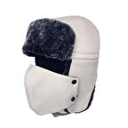 Çıkarılabilir Maskeli Pilot Kürklü Şapka Açık Krem