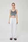 Kadın Beyaz Keten Karışımlı Bol Kesim Pantolon