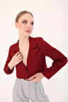Crop Blazer Ceket-Bordo