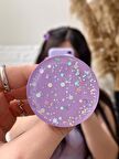 Mor - Gri Hologram Simli Yuvarlak Telefon Tutucu PopSocket