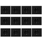 Ovivo Grano Siyah Topraklı Priz 12'li Paket (Çerçeve Dahil)