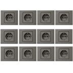 Ovivo Grano Antrasit Topraklı Priz 12'li Paket (Çerçeve Dahil)