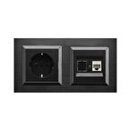 Ovivo Quantum Siyah 2'li Set Topraklı Priz ve Telefon Nümeris  Cat3 Set