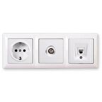 Günsan Visage Beyaz 3'lü Set Topraklı Priz, F Konnektör ve Cat5 Data Priz Set