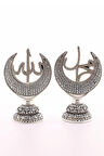 2'li Gümüş Hilal Allah Muhammed Biblo Orta Boy Polyester Üzerine Metal Kaplama ​​​​​​​Biblo 20 Cm