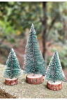3 Lü Set Nevada Ağaç 8 - 12 - 15CM Uçlarına Kar Yağmış 3 Adet Yılbaşı Mini Masa Çam Ağacı Masa Üzeri
