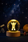 Ledli USB'li Ahşap Standlı Astronot Küre Temalı Kristal Küre Gün Işığı 3D Oda Masa ve Gece Lambası